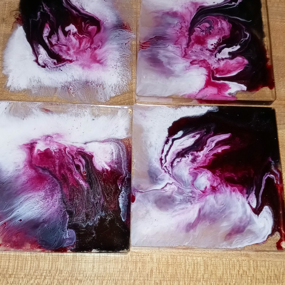 Custom coasters handmade by Carrie alcohol paint